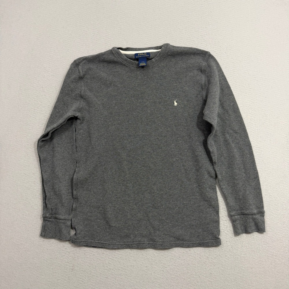 Polo Ralph Lauren Shirt Men's Large Gray Thermal Long Sleeve Waffle Knit Pony